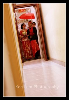 Bride and bridegroom leaving the home